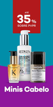 Mini Produtos de Cabelo Profissional com desconto até 35% até 40% sobre preço de Venda ao Público Recomendado.